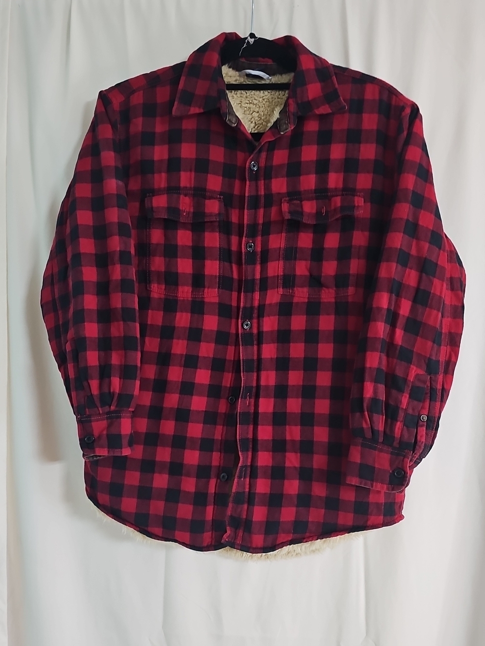 Gap Kids Red and Black Buffalo Plaid Sherpa-Lined Button-Down Jacket